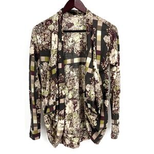 KENZO Floral Open Front Cardigan Sweater Striped Wool Medium Lagenlook Artsy